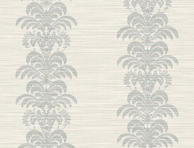Seabrook Wallpaper Palm Frond Stripe Stringcloth Cove Gray and Alabaster Luxe Retreat  United States 60.53 10.43" 27"  - My Fabric Connection -