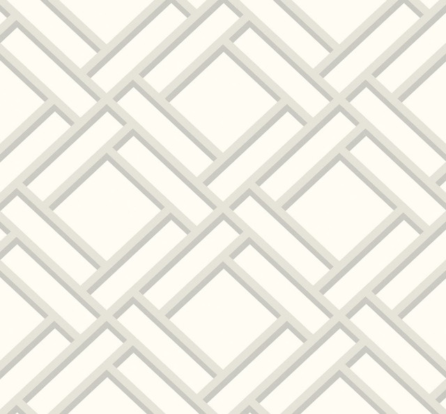 Seabrook Wallpaper Block Trellis Metallic Silver and Eggshell Luxe Retreat  United States 60.53 12.6" 27"  - My Fabric Connection -