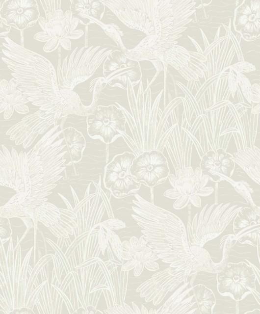 Seabrook Wallpaper Marsh Cranes Daylight White Heron  Netherlands 57.5 25.2" 20.9"  - My Fabric Connection -