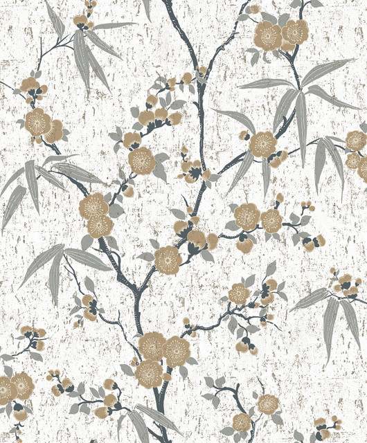Seabrook Wallpaper Blossom Cork Gold Chip White Heron  United States 68 20.6" 34"  - My Fabric Connection -