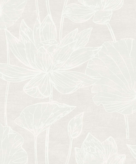 Seabrook Wallpaper Water Lilies White Pearl White Heron  Netherlands 57.5 25.2" 20.9"  - My Fabric Connection -