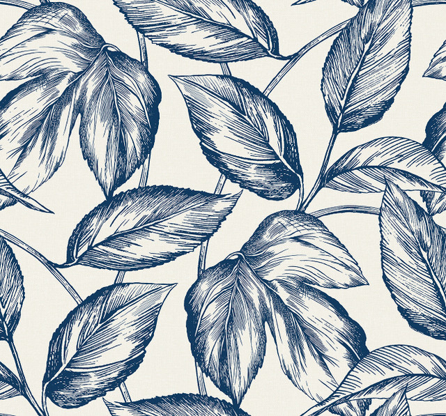 Seabrook Wallpaper Beckett Sketched Leaves Blueberry Hill Summer House  United States 60.75 25.2" 27"  - My Fabric Connection -