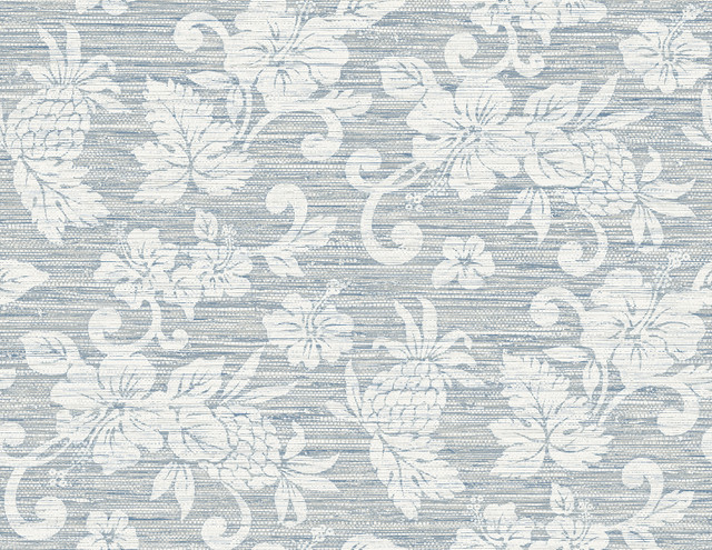 Seabrook Wallpaper Juno Island Floral Fantasy Blue Summer House  United States 60.75 20.87" 27"  - My Fabric Connection -