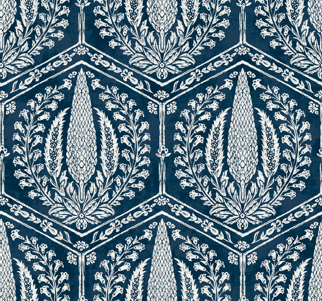 Seabrook Wallpaper Cyrus Harvest Rich Navy Summer House  United States 60.75 25.2" 27"  - My Fabric Connection -
