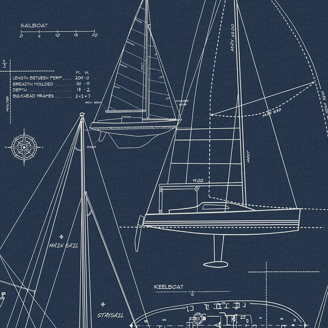 Seabrook Wallpaper Sail Away Navy Blue Etten Studios Online  Netherlands 57.5 25.2" 20.9"  - My Fabric Connection -