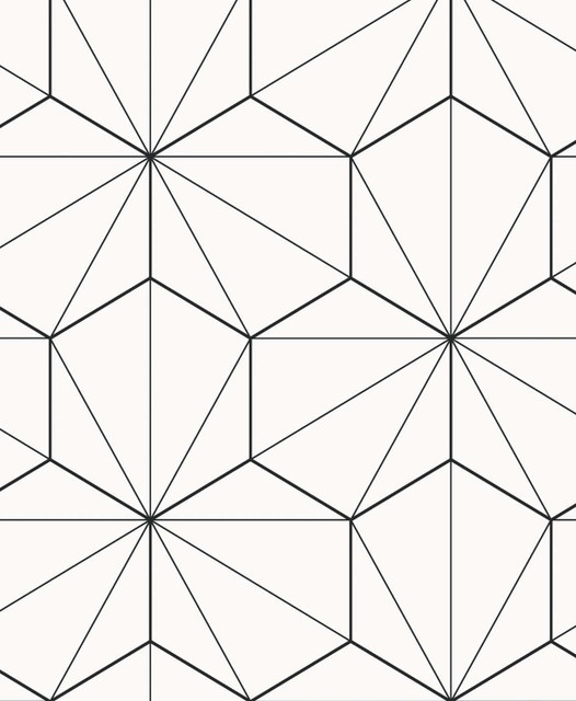 Seabrook Wallpaper Hedron Geometric Ebony & Eggshell Etten Studios Online  Netherlands 57.5 12.6" 20.9"  - My Fabric Connection -