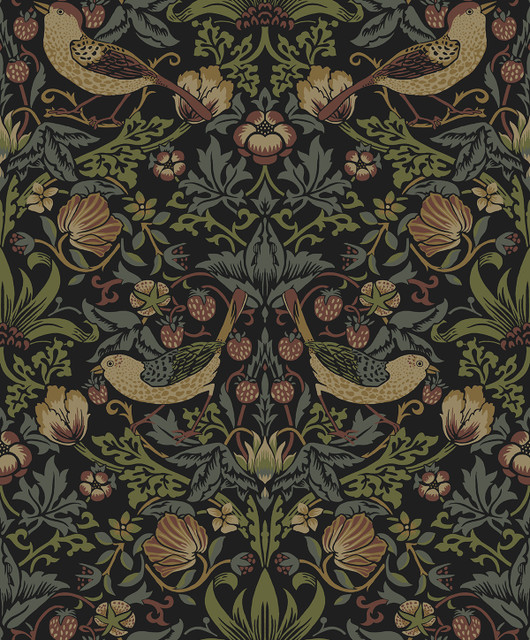 Seabrook Wallpaper Strawberry Meadow Black Etten Studios Online  Netherlands 57.5 25.2" 20.9"  - My Fabric Connection -