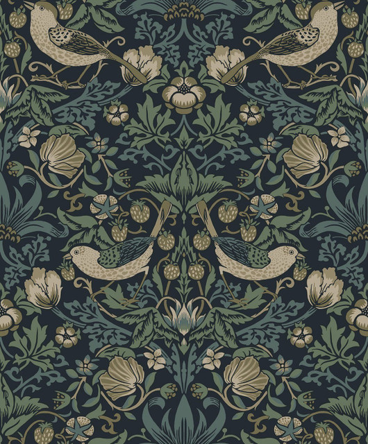 Seabrook Wallpaper Strawberry Meadow Blue Etten Studios Online  Netherlands 57.5 25.2" 20.9"  - My Fabric Connection -