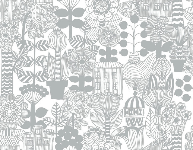 Seabrook Wallpaper Lintukoto Gray and Off-White Marimekko Vol. 5  Italy 75.5 4" 27.5"  - My Fabric Connection -