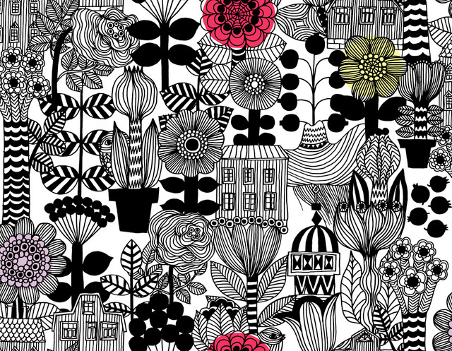 Seabrook Wallpaper Lintukoto Ebony and Off-White Marimekko Vol. 5  Italy 75.5 4" 27.5"  - My Fabric Connection -