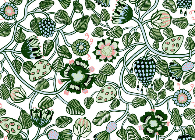 Seabrook Wallpaper Pieni Tiara Emerald, Jade, and Light Blue Marimekko Vol. 5  Italy 75.5 19.7" 27.5"  - My Fabric Connection -