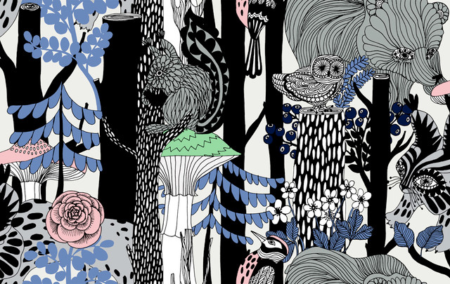 Seabrook Wallpaper Pikkuveljekset Ebony and Sapphire Marimekko Vol. 5  Italy 75.5 13" 27.5"  - My Fabric Connection -