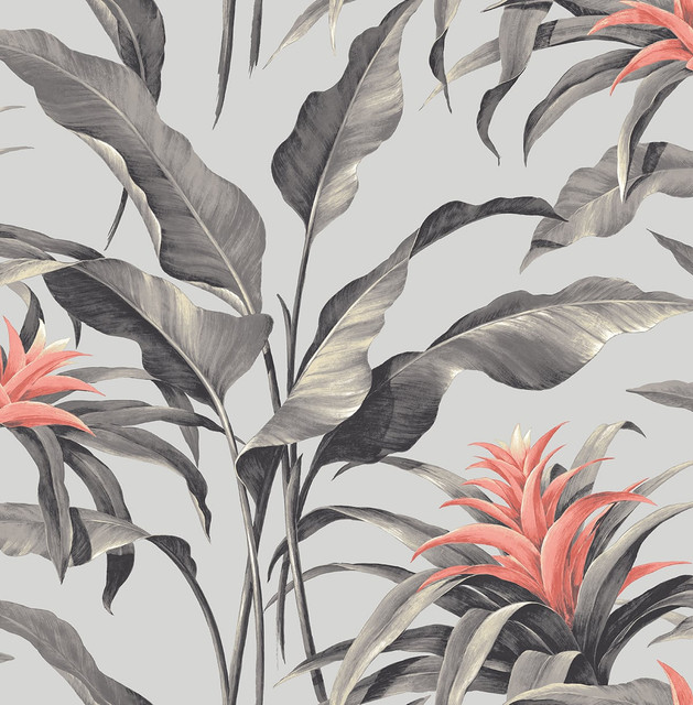 Seabrook Wallpaper Palma Metallic Silver & Coral Stacy Garcia Peel and Stick  United States 30.75 20.87" 20.5"  - My Fabric Connection -