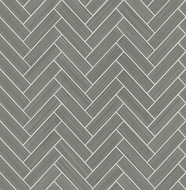Seabrook Wallpaper Herringbone Inlay Graphite & Metallic Silver Stacy Garcia Peel and Stick  United States 30.75 1.9" 20.5"  - My Fabric Connection -