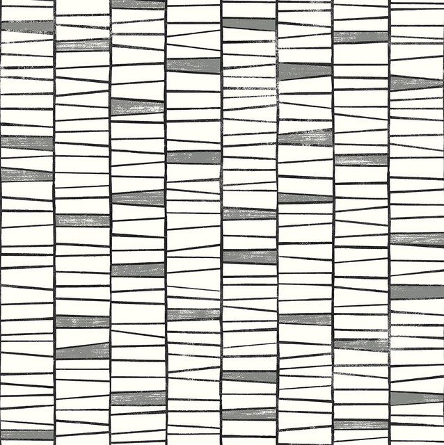 Seabrook Wallpaper Organic Stripe Monochrome Stacy Garcia Peel and Stick  United States 30.75 20.87" 20.5"  - My Fabric Connection -