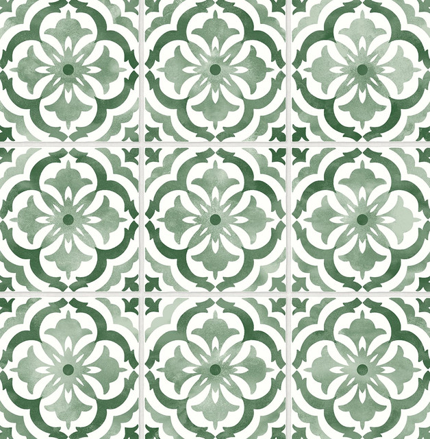 Seabrook Wallpaper Sorento Tile Jungle Green Daisy Bennett Peel and Stick  United States 30.75 6.95" 20.5"  - My Fabric Connection -