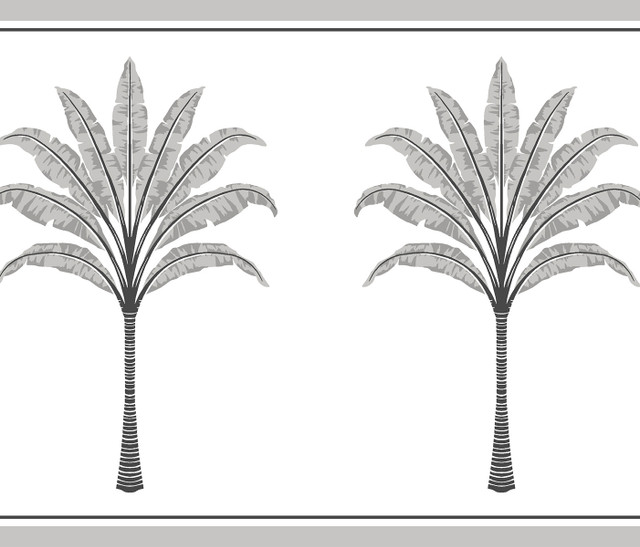 Seabrook Wallpaper Montgomery Palm Border Harbor Grey Harry & Grace Peel and Stick  United States 15.38 7" 10.25"  - My Fabric Connection -