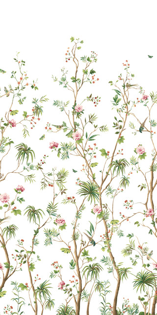 Seabrook Wallpaper Blooming Chinoiserie Mural Fern & Rosebud Harry & Grace Peel and Stick  United States 40.5 108" 54"  - My Fabric Connection -