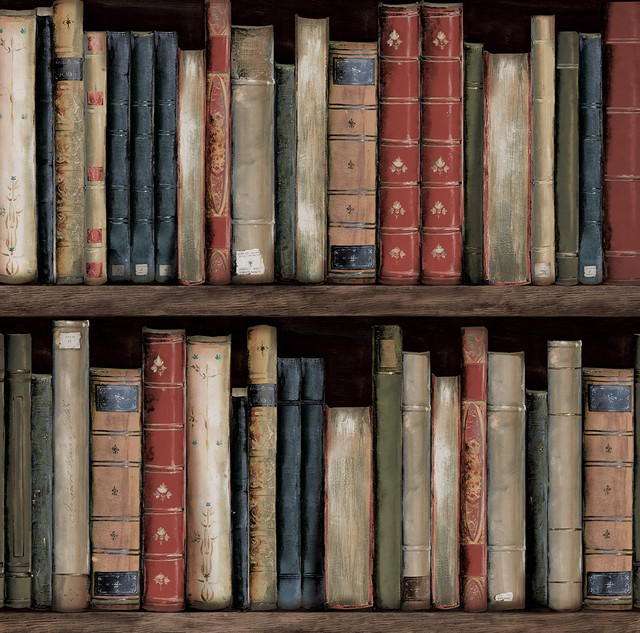 Seabrook Wallpaper Faux Bookshelves Earth & Ember Harry & Grace Peel and Stick  United States 30.75 20.5" 20.5"  - My Fabric Connection -