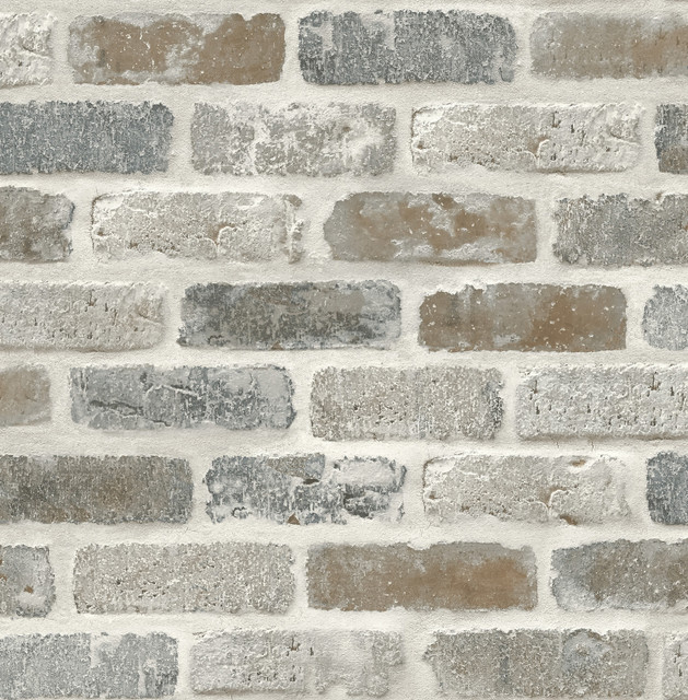 Seabrook Wallpaper Washed Brick Soft Gray & Rust NextWall Peel & Stick  United States 30.75 20.87" 20.5"  - My Fabric Connection -
