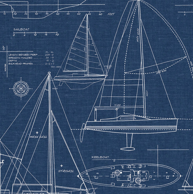 Seabrook Wallpaper Yacht Club Navy Blue NextWall Peel & Stick  United States 30.75 20.87" 20.5"  - My Fabric Connection -