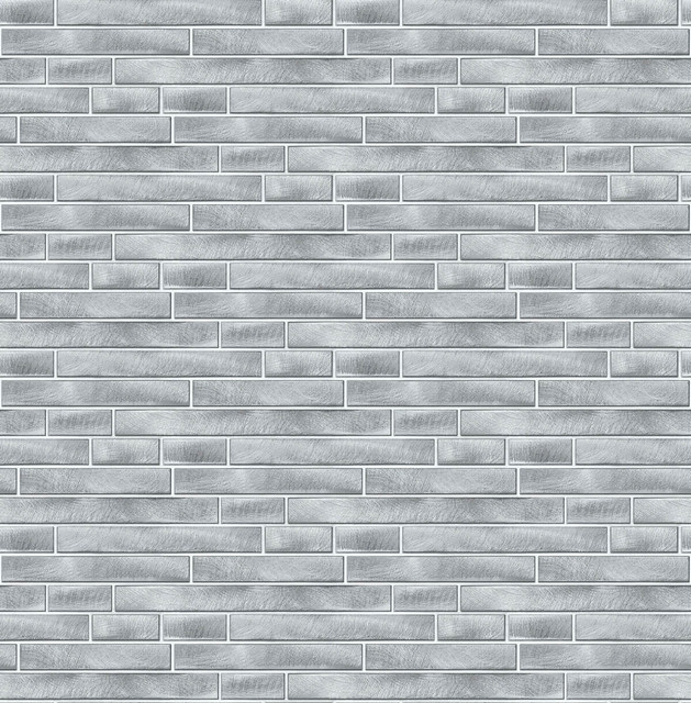 Seabrook Wallpaper Brushed Metal Tile Silver NextWall Peel & Stick  United States 30.75 5.22" 20.5"  - My Fabric Connection -