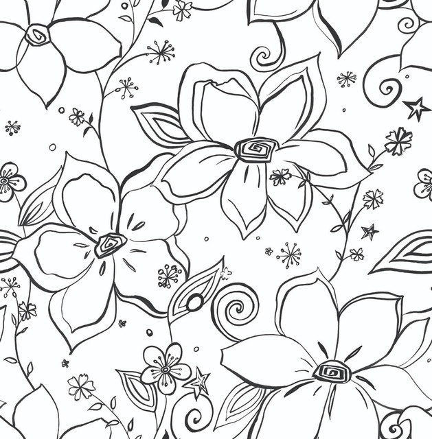 Seabrook Wallpaper Linework Floral Black NextWall Peel & Stick  United States 30.75 20.87" 20.5"  - My Fabric Connection -