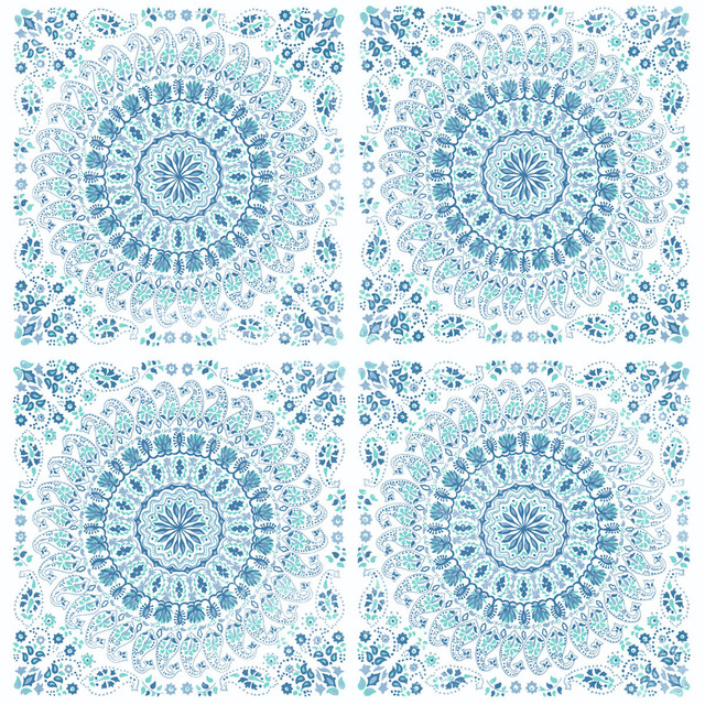 Seabrook Wallpaper Mandala Teal & Blue NextWall Peel & Stick  United States 30.75 20.87" 20.5"  - My Fabric Connection -