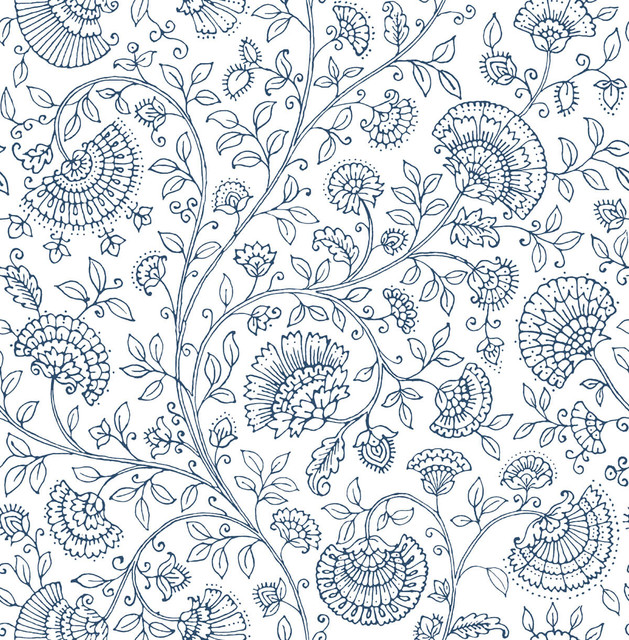 Seabrook Wallpaper Paisley Trail Midnight Blue NextWall Peel & Stick  United States 30.75 20.87" 20.5"  - My Fabric Connection -
