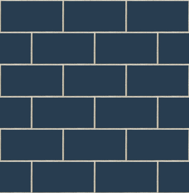 Seabrook Wallpaper Retro Subway Tile Navy Blue NextWall Peel & Stick  United States 30.75 6.95" 20.5"  - My Fabric Connection -