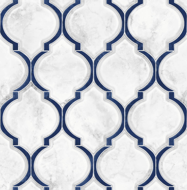 Seabrook Wallpaper Marbled Ogee Royal Blue & Carrara NextWall Peel & Stick  United States 30.75 20.87" 20.5"  - My Fabric Connection -