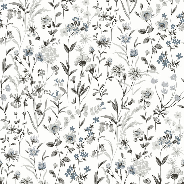 Seabrook Wallpaper Wildflowers Charcoal & Bluestone NextWall Peel & Stick  United States 30.75 25.2" 20.5"  - My Fabric Connection -