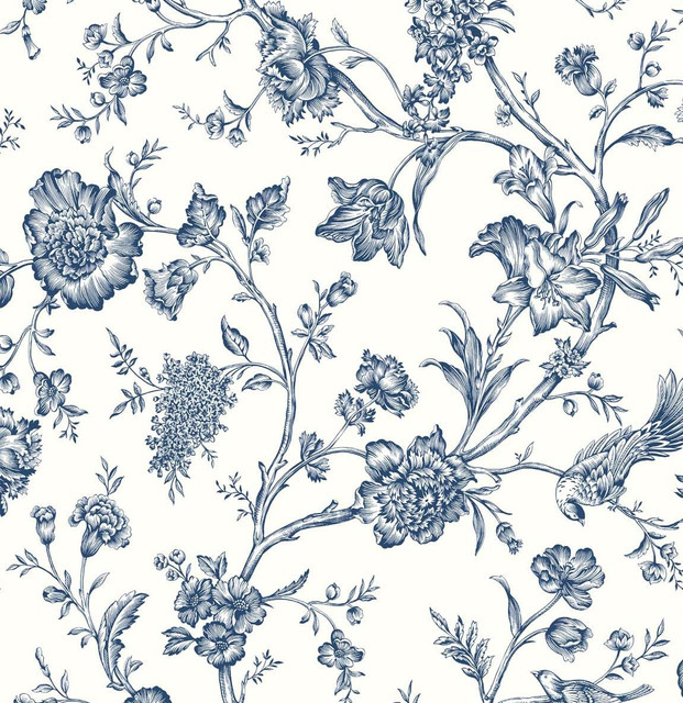 Seabrook Wallpaper Jasmine Chinoiserie Navy Blue NextWall Peel & Stick  United States 40.5 25.2" 27"  - My Fabric Connection -