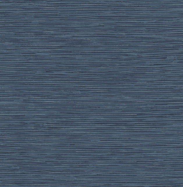 Seabrook Wallpaper Cyrus Faux Grasscloth Naval Blue & Metallic Silver NextWall Peel & Stick  United States 30.75 20.87" 20.5"  - My Fabric Connection -