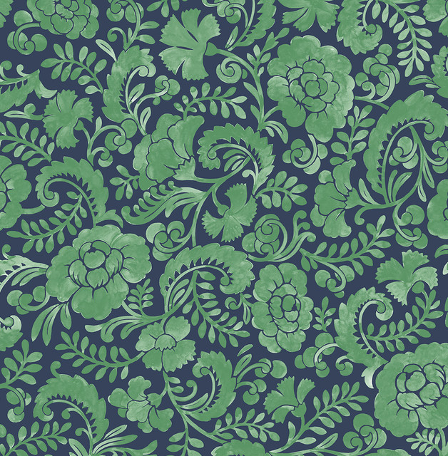 Seabrook Wallpaper Tonal Paisley Spearmint & Navy NextWall Peel & Stick  United States 30.75 20.87" 20.5"  - My Fabric Connection -