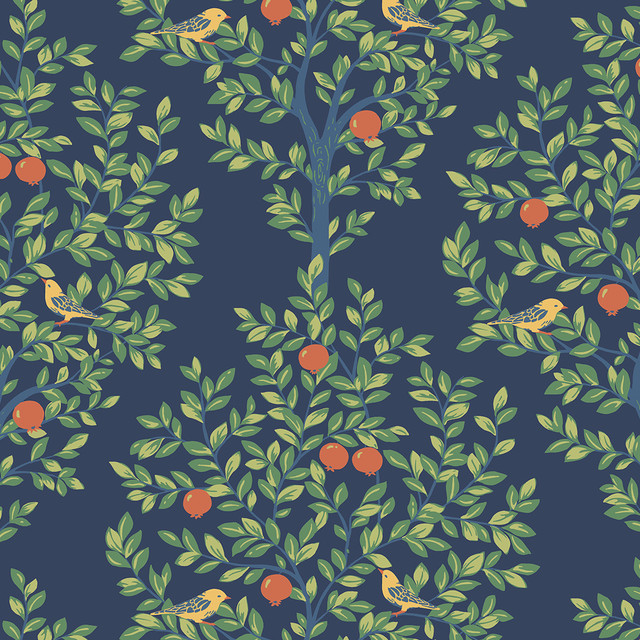 Seabrook Wallpaper Fruit Tree Navy Blue & Greenery NextWall Peel & Stick  United States 31.35 18" 20.9"  - My Fabric Connection -