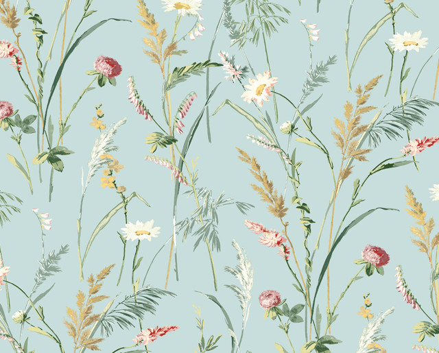 Seabrook Wallpaper Meadow Flowers Seabreeze NextWall Peel & Stick  United States 30.75 14.5" 20.5"  - My Fabric Connection -