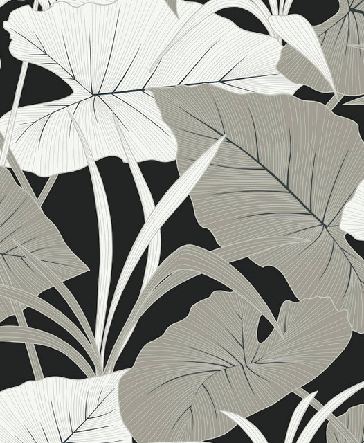 Seabrook Wallpaper Elephant Leaves Ebony & Metallic Silver NextWall Peel & Stick  Netherlands 31.35 25.2" 20.9"  - My Fabric Connection -