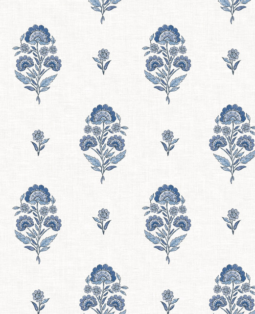 Seabrook Wallpaper Floral Spot Delft Blue NextWall Peel & Stick  United States 30.75 12.6" 20.5"  - My Fabric Connection -