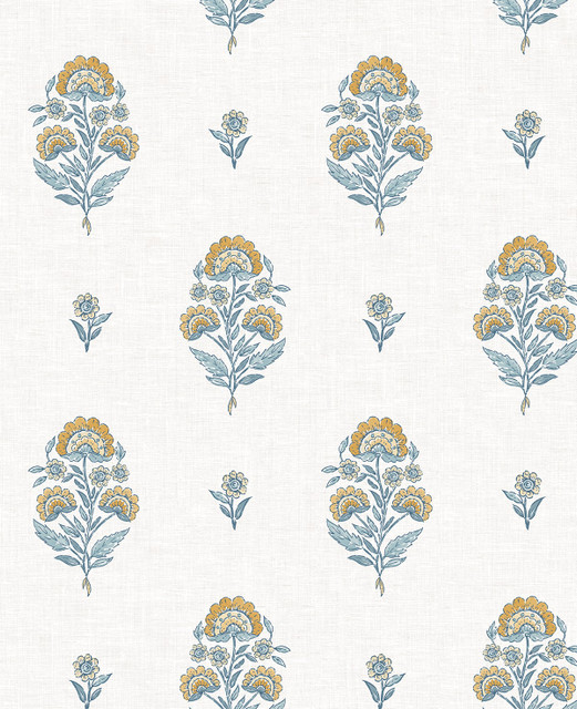 Seabrook Wallpaper Floral Spot Marigold & Seabreeze NextWall Peel & Stick  United States 30.75 12.6" 20.5"  - My Fabric Connection -