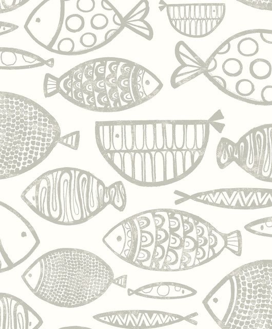 Seabrook Wallpaper Cadence Fish Lily Grey Piano  Netherlands 57.5 25.2" 20.9"  - My Fabric Connection -