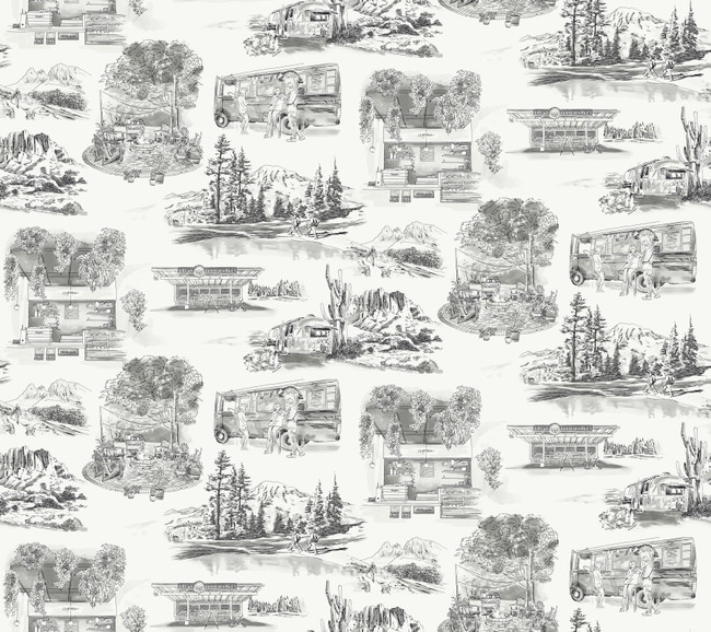 York Wallcoverings Modern Vista Toile Black Wallpaper Toile Resource Library Covers about 60.8 square feet Prepasted 12-in repeat, straight match 27-in by 27-ft long roll - My Fabric Connection -