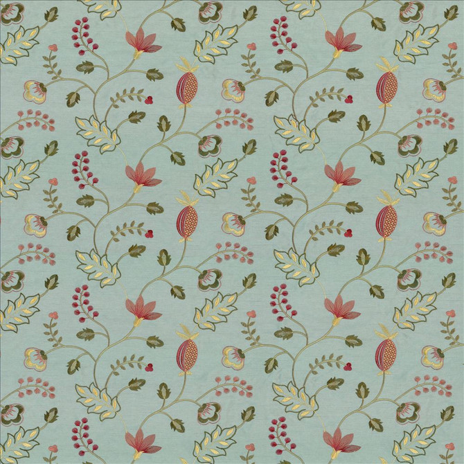 Kasmir Fabric Abberville Azalea 1443 100% Polyester Embroidery 100% Polyester INDIA 30,000 Wyzenbeek Double Rubs Horizontal: 13 inches and Vertical: 9 4/8 inches 54 - 55 - My Fabric Connection -