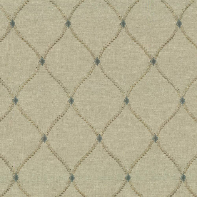 Kasmir Fabric Bluffton Dew 1442 100% Polyester Embroidery Contents 100% Rayon INDIA 15,000 Wyzenbeek Double Rubs H: 4 2/8 inches, V:6 1/8 inches 54 - 55 - My Fabric Connection - Kasmir