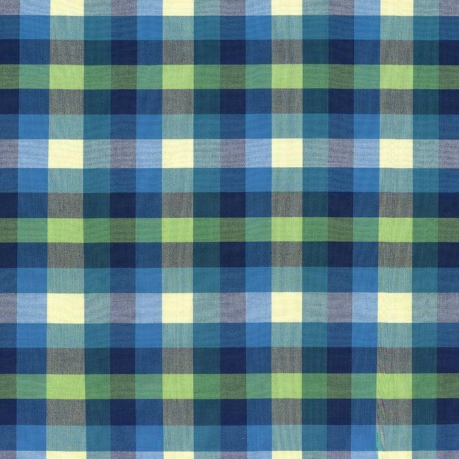 Kasmir Fabric Grimaldi Check Mediterranean 5073 100% Cotton INDIA 30,000 Wyzenbeek Double Rubs H: 6 6/8 inches, V:13 4/8 inches 54 - My Fabric Connection - Kasmir
