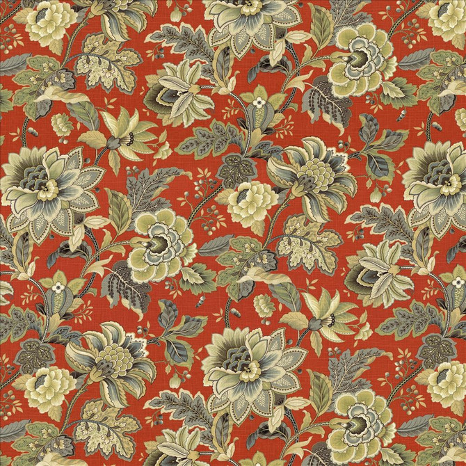 Kasmir Fabric Stillbrooke Vermilion 5079 55% Linen
45% Rayon
 CHINA </p><p>Repeat: Horizontal: 27 4/8 inches and Vertical: 25 6/8 inches 54 - 55 - My Fabric Connection -