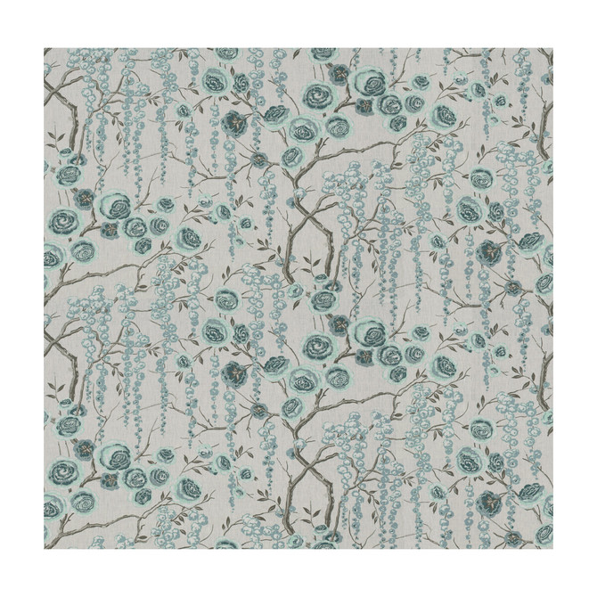 Kravet Basics Fabric Peonytree Aquamarine SARAH RICHARDSON HARMONY LINEN - 100% China MEDIUM Horizontal: 54.5 and Vertical: 27 54.5 - My Fabric Connection -