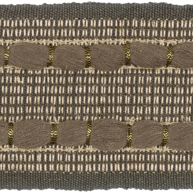 Kravet Design Fabric T30750.106 Ramble Tape Mink Linherr Hollingsworth Boheme Trim Linen 79%, Rayon 10%, Polyester 9%, Metallic 2% India see sample Horizontal: 1.2 inches and Vertical: .7 inches 2.5 inches - My Fabric Connection -