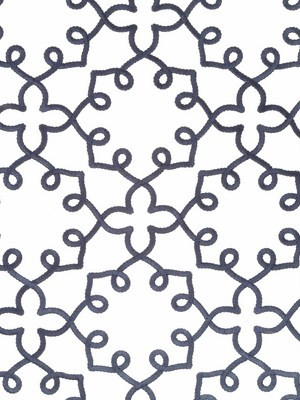 Beacon Hill Fabric Leila Scroll Navy LINEN EMBROIDERIES 100% LINEN (GRD) 73% VISCOSE 27% SPUN POLY (EMB) INDIA Pure Solvents Dry Cleaning Horizontal: 17 and Vertical: 15.75 54" - My Fabric Connection -