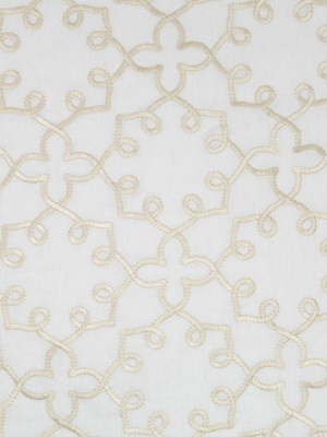 Beacon Hill Fabric Leila Scroll Travertine LINEN EMBROIDERIES 100% LINEN (GRD) 73% VISCOSE 27% SPUN POLY (EMB) INDIA Pure Solvents Dry Cleaning Horizontal: 17 and Vertical: 15.75 54" - My Fabric Connection -
